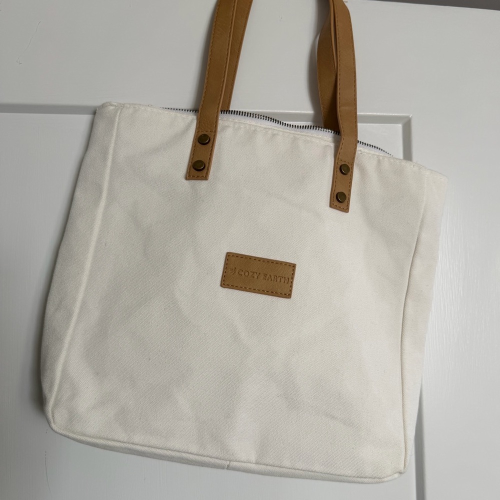 Cozy Earth White and Tan Tote Bag